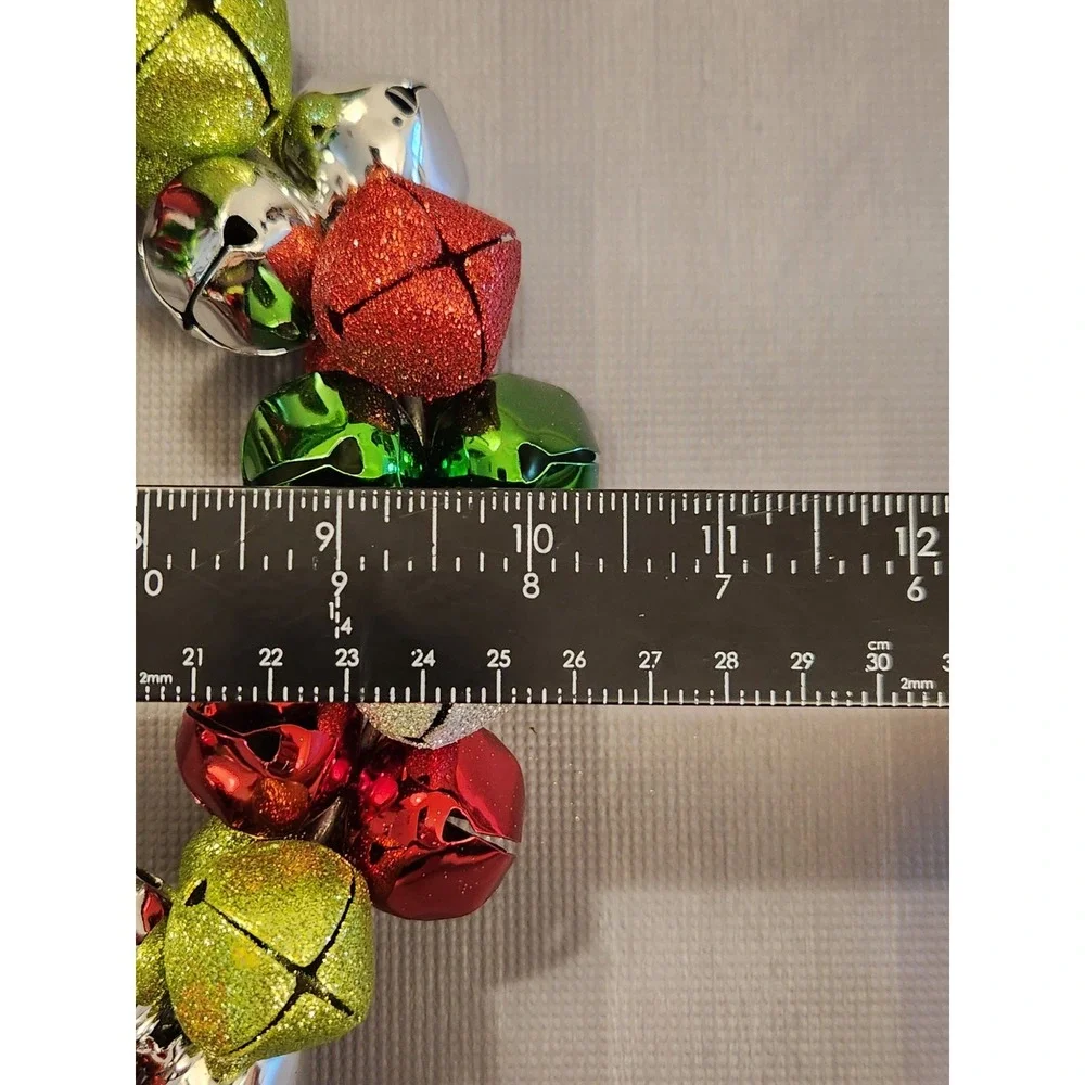 Christmas Jingle Bell Wreath Red Green Silver Glitter Holiday Decor 12 Inch